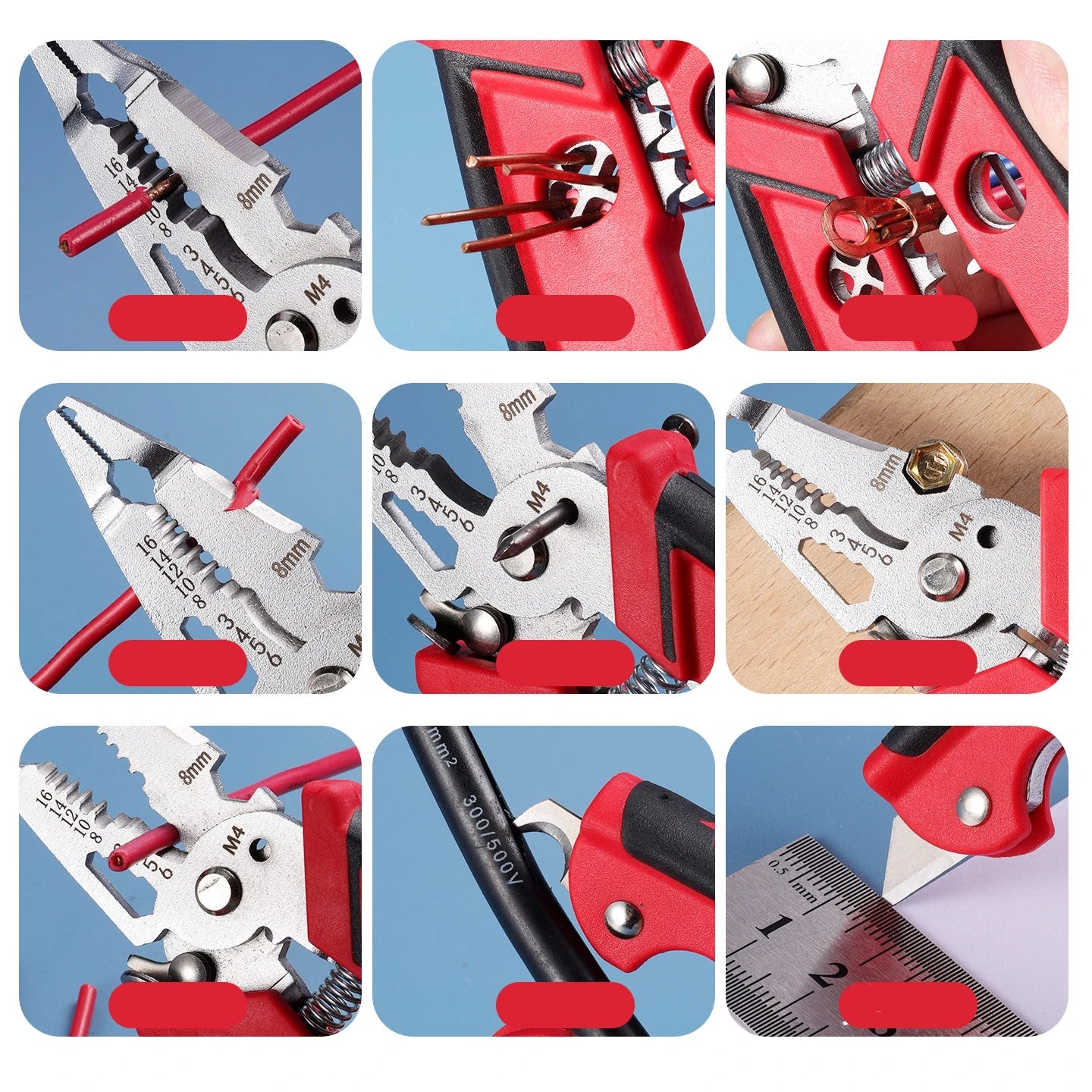 18 in 1 Electrician Pliers Multifunctional Wire Stripper Crimper Pliers Crimping Cutting Professional Electrician Tool