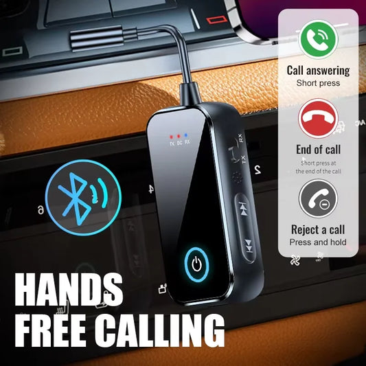 Bluetooth 6.0 AUX Audio Transmitter Receiver 2 IN 1 Wireless Adapter 3.5MM With Mic HiFi Stereo Music For Car TV PC Airplane