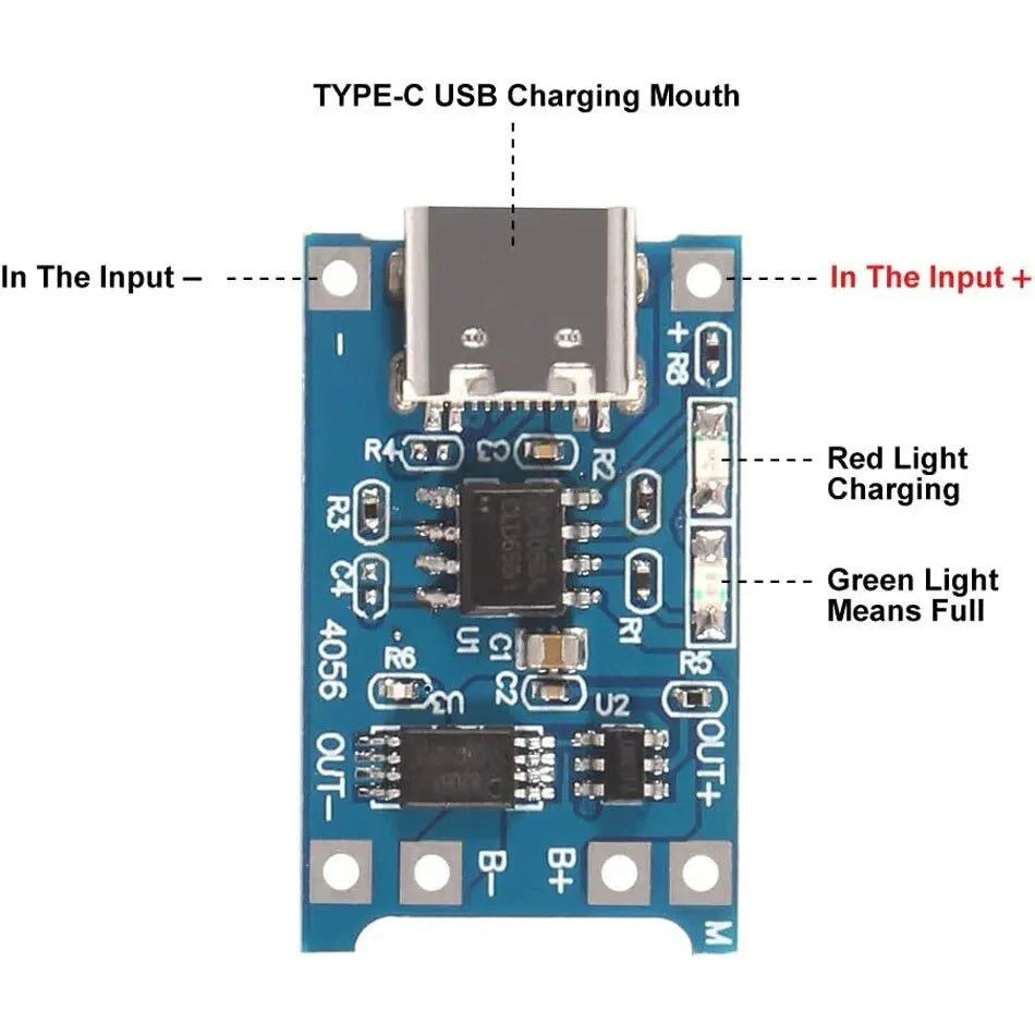 10pcs 5V 1A 18650 Lithium Battery Charging Board TP4056 Lithium Charging Mini/Micro USB Type C Charge Module With Protect