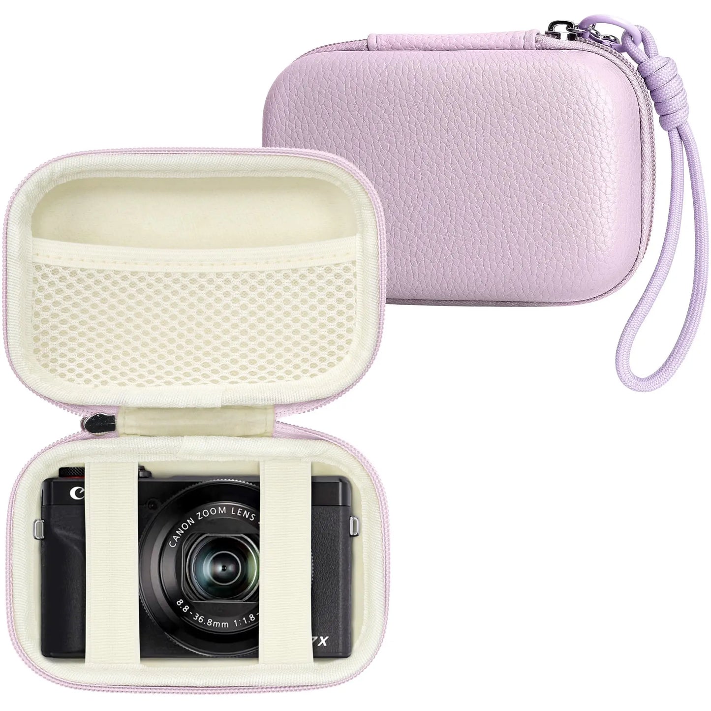 Digital Camera Case for CAMKORY, Small Travel Compact Camera Holder with Mesh Pocket for Accessories SD Card (Pink)