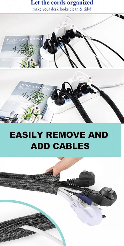 1M 3M 5M Braided Cable Sleeve PET Nylon Wrapping Cable Casing Cable Sleeves Wire for Desk PC TV Wire Protector Cable Wrap Cover