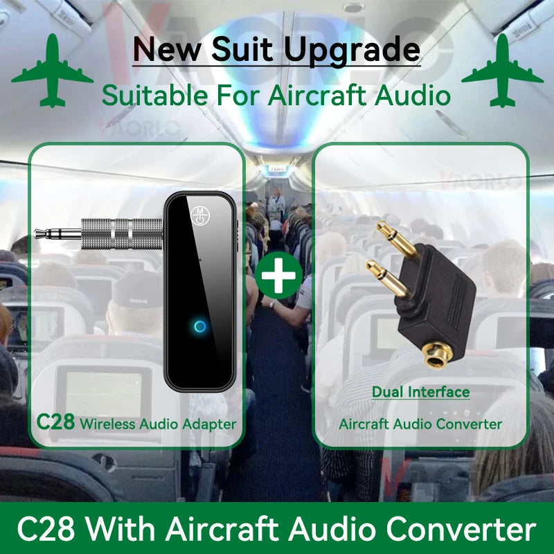 New Upgrades C28 2 IN 1 Bluetooth 5.3 Audio Receiver Transmitter 3.5MM AUX Stereo Music Wireless Adapter With Mic For Car TV PC