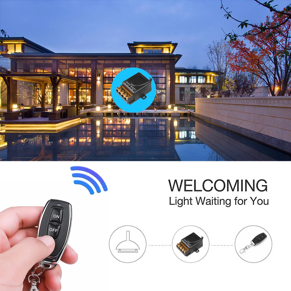 433Mhz Wireless Remote Control Switch AC 110V 220V 10A Relay 1CH Receiver Controller and 2 botton RF433 Mhz Transmitter