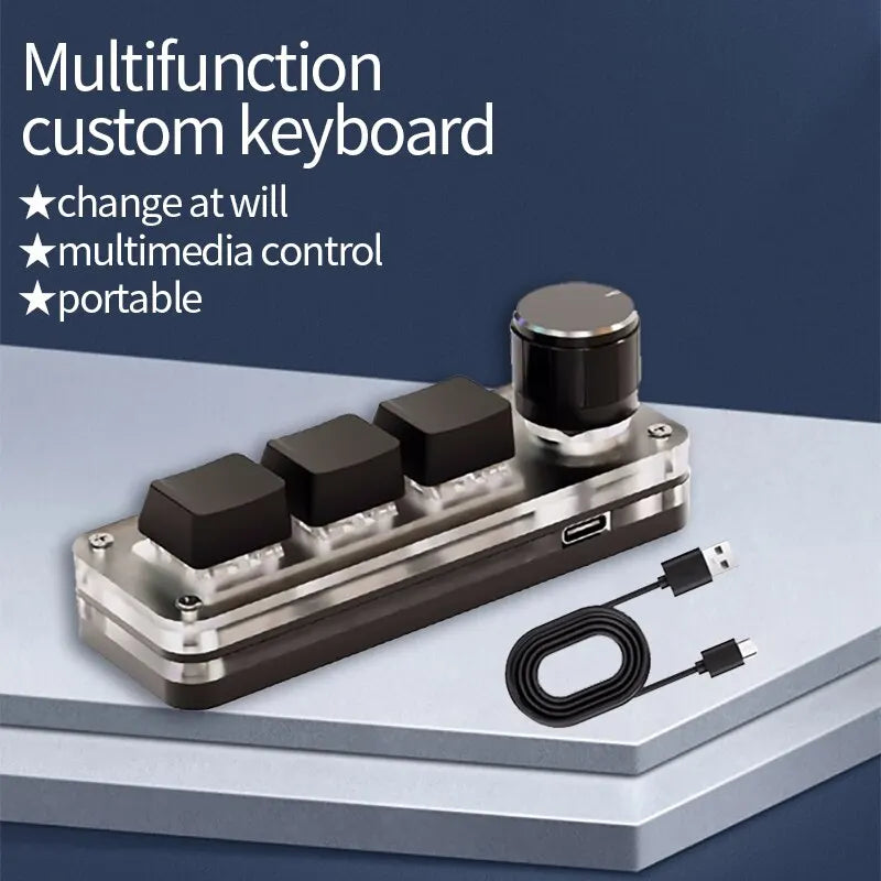 Mini Keyboard 3 Keys 1 Knob RGB Programming Macro Mechanical Keyboard Gaming Custom Switch Portable Keypad For Photoshop