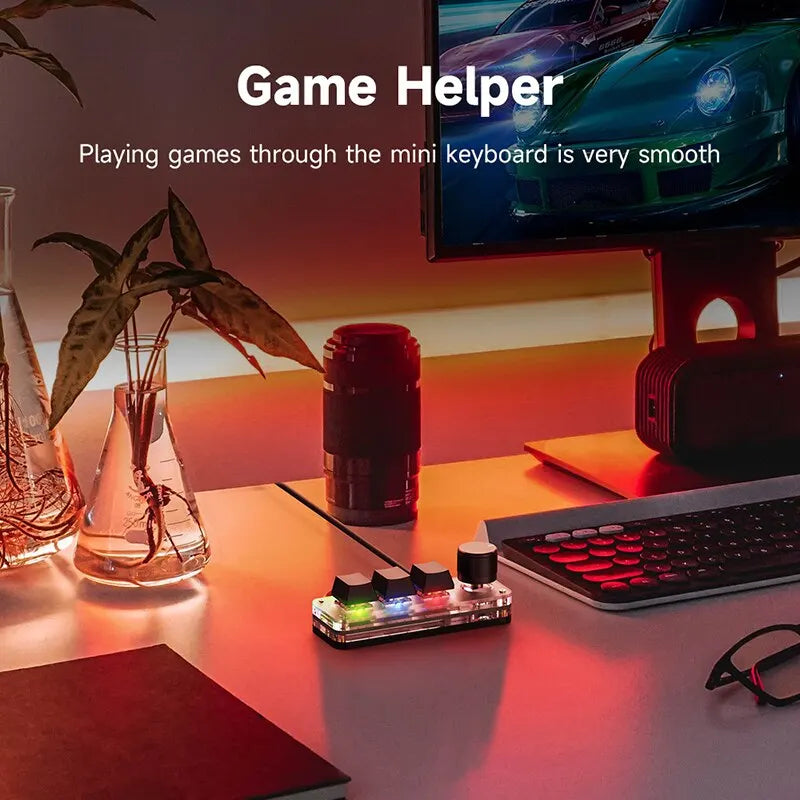 Mini Keyboard 3 Keys 1 Knob RGB Programming Macro Mechanical Keyboard Gaming Custom Switch Portable Keypad For Photoshop