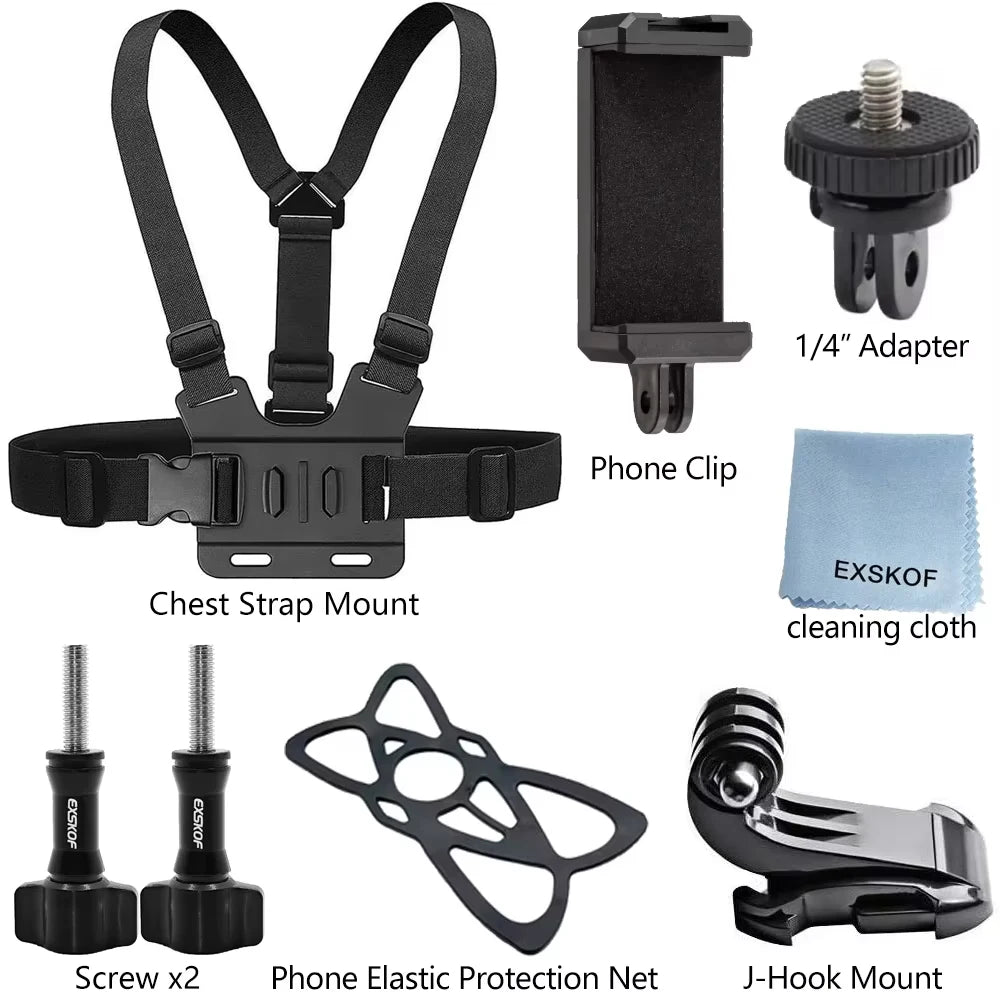 All-in-One Action Camera Accessories Kit Head Strap Chest Strap Mount Adjustable for GoPro Hero Phone Osmo SJCAM AKASO insta360