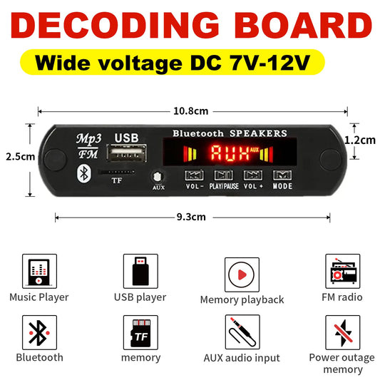 12V Bluetooth 5.0 MP3 Player Wireless Decoder Board Folder Switching USB TF FM Radio Call Module Car Kit For Speaker
