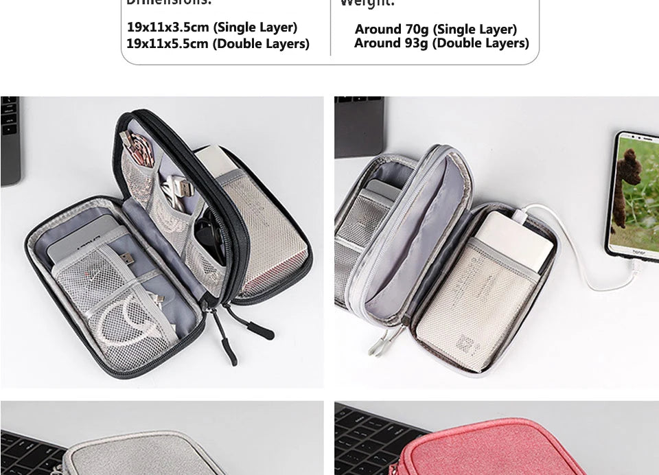 Data Cable Storage Bag Waterproof Portable Carry Case Layers Storage Bag Travel Organizer Bag for Cable Cord USB Charger
