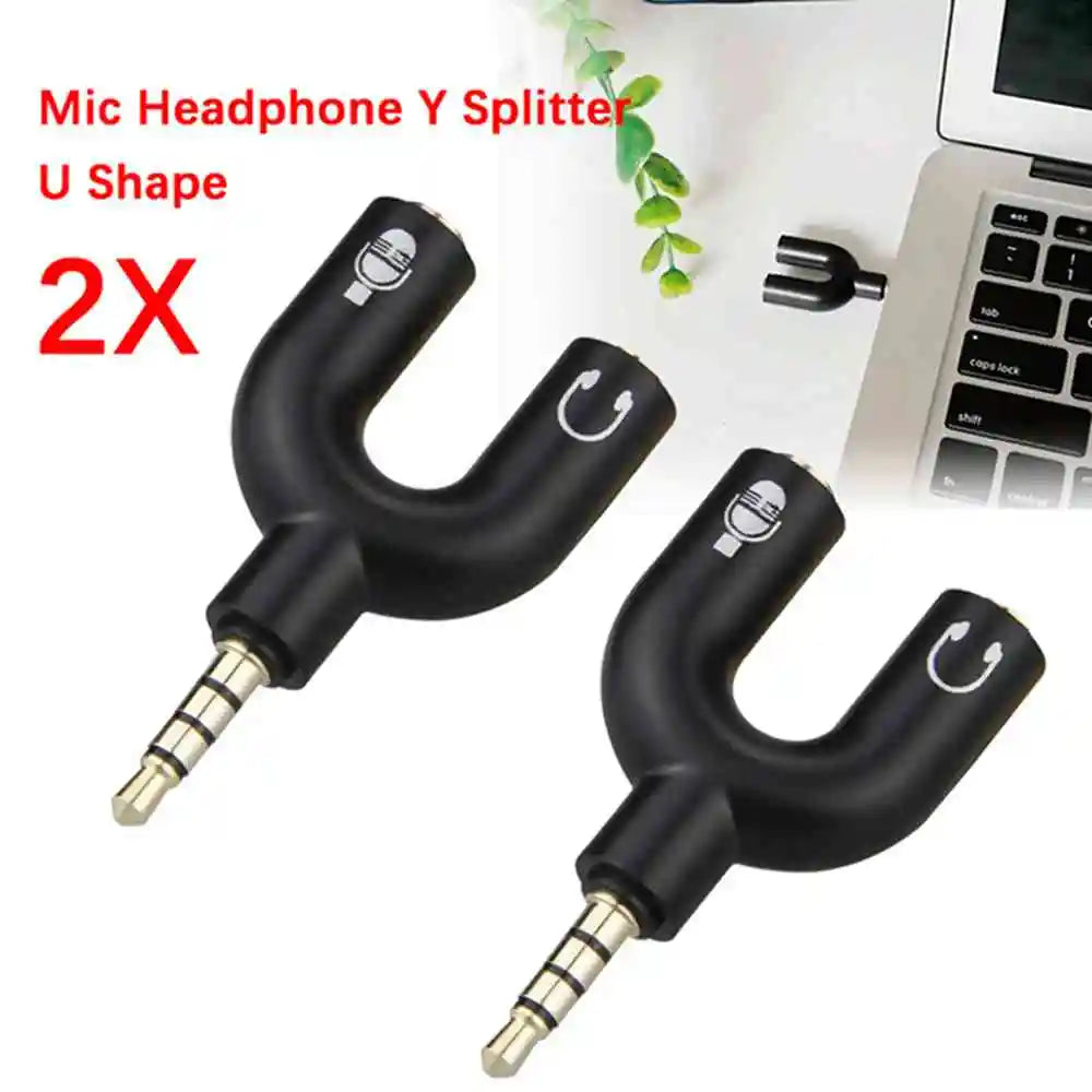 3.5mm Headphone Mic Splitter Adapter U-shaped Stereo 3.5mm 1 To 2 Audio Splitter Adapter for PS4 PC Laptop Ear Headset Cables