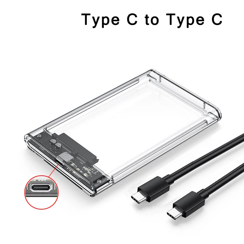 2.5 inch Hard Drive Enclosure USB 3.0/Type C to SATA III Clear External Hard Drive Case for 2.5 inch SATA SSD HDD Support UASP