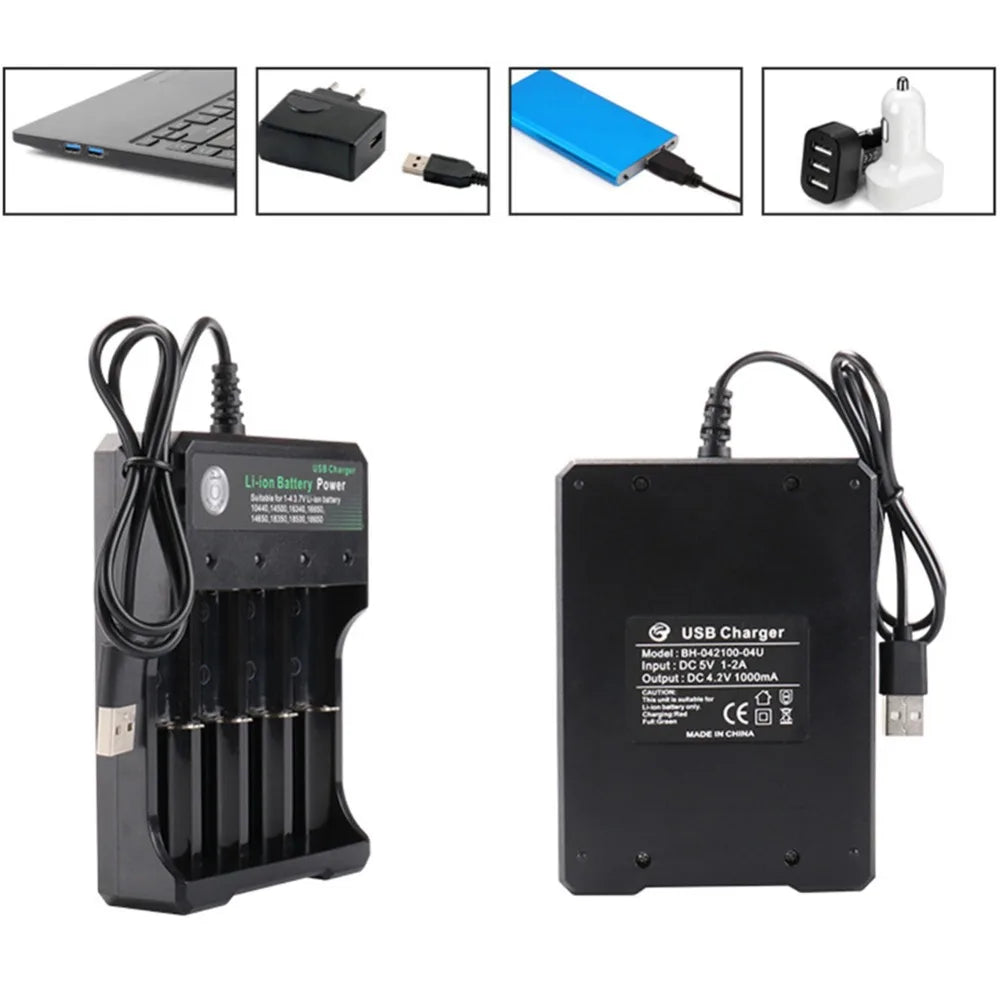 4 Slot USB Charger Independent Charging 4.2V Li-ion Battery 2X 3X 4X Portable Rechargeable Battery Charger for 18650 18350 18500