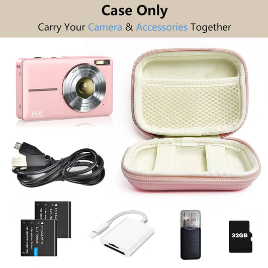 Digital Camera Case for CAMKORY, Small Travel Compact Camera Holder with Mesh Pocket for Accessories SD Card (Pink)