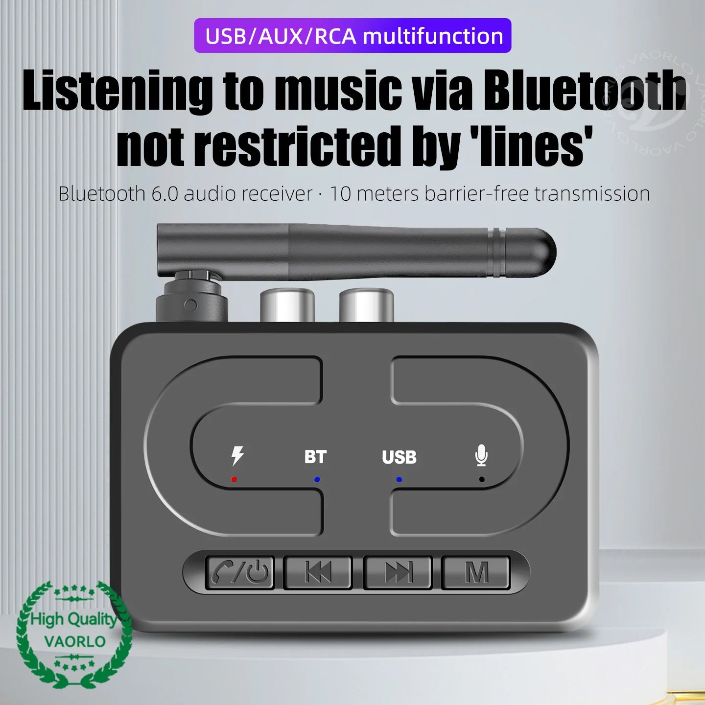 VAORLO Bluetooth 6.0 Audio Receiver 3.5mm AUX RCA With Mic HIFI Stereo Wireless Adapter Support USB U-Disk For Car Speaker Amp