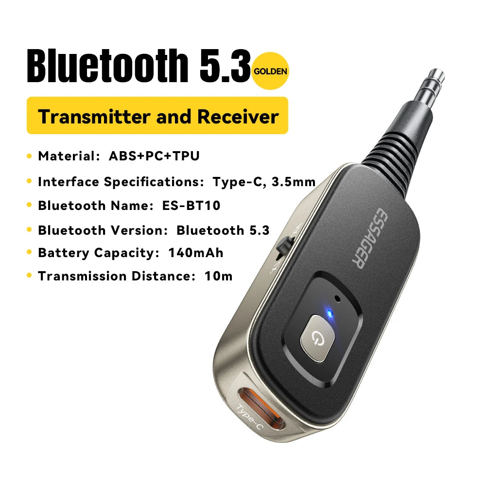 Essager 2-in-1 Bluetooth Audio Receiver Transmitter Wireless Bluetooth 5.1 3.5mm AUX Audio Adapter Stereo for Earphones TV Car