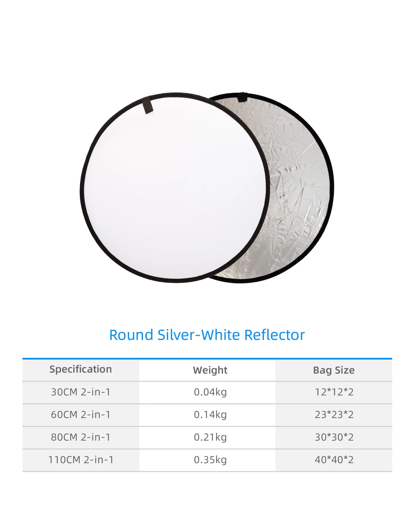 RF01 24" Reflector 5in1 30CM 60CM 80CM 110CM Silver White Gold Portable Collapsible Soft Light Round Photography for Studio 2in1