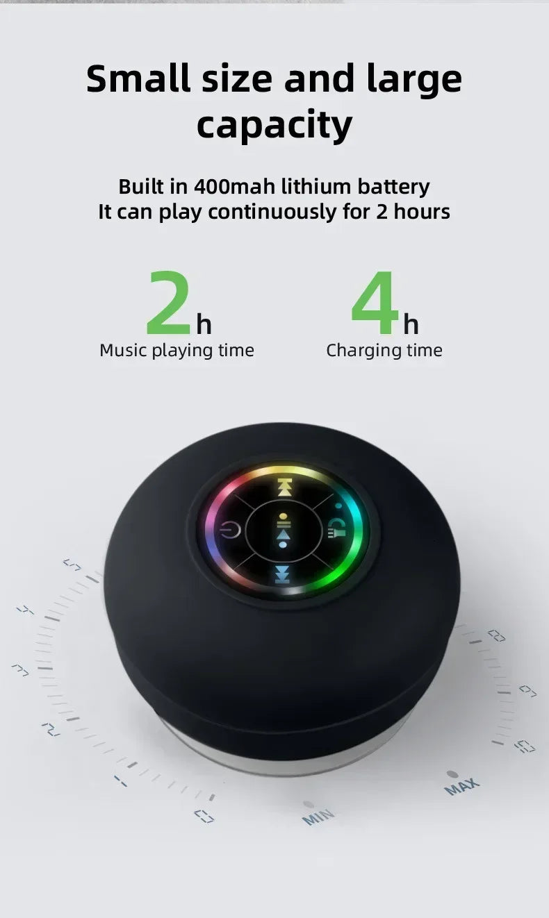 Mini Portable Bluetooth Audio IPX4 Waterproof Led Lights Bathroom Outdoor Large Suction Cup Can Be Adsorbed Wall Speaker