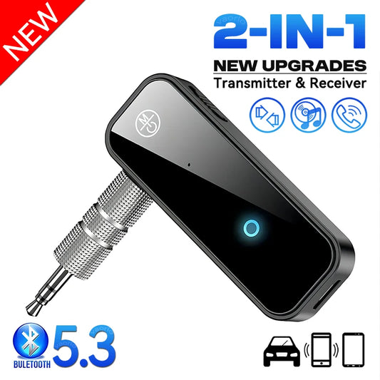 New Upgrades C28 2 IN 1 Bluetooth 5.3 Audio Receiver Transmitter 3.5MM AUX Stereo Music Wireless Adapter With Mic For Car TV PC