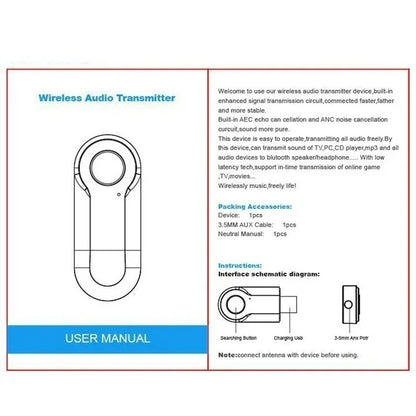 Wireless Bluetooth 4.0 Transmitter Stereo 3.5mm Audio Music Adapter for TV Phone PC TV DVD PC MP3