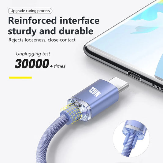 120W PD Type C Cable 0.25M/1M/1.5M/2M Quick Charge Cord USB C Phone Data Cable Fast Charging For iPhone 17 Xiaomi Samsung Huawei