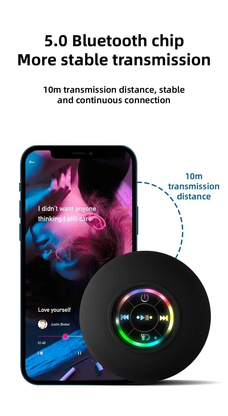 Mini Portable Bluetooth Audio IPX4 Waterproof Led Lights Bathroom Outdoor Large Suction Cup Can Be Adsorbed Wall Speaker