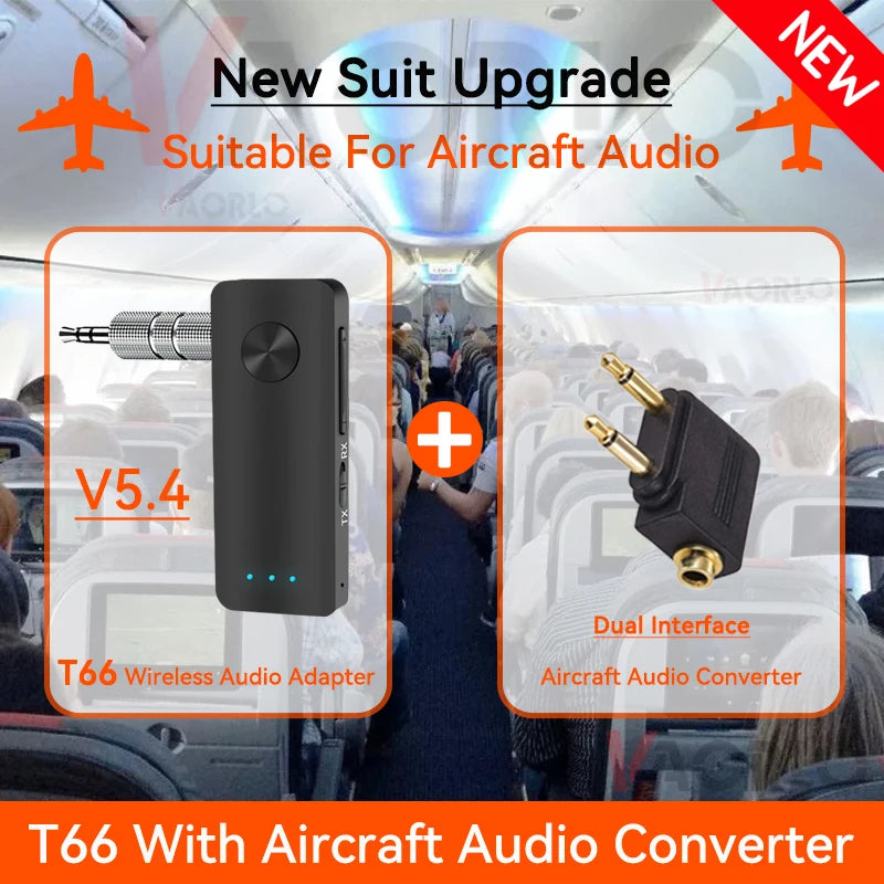 2-In-1 Wireless Audio Adapter Bluetooth 5.4 Receiver Transmitter 3.5mm AUX Lossless Sound MIC For Car Speaker TV PC Airplane