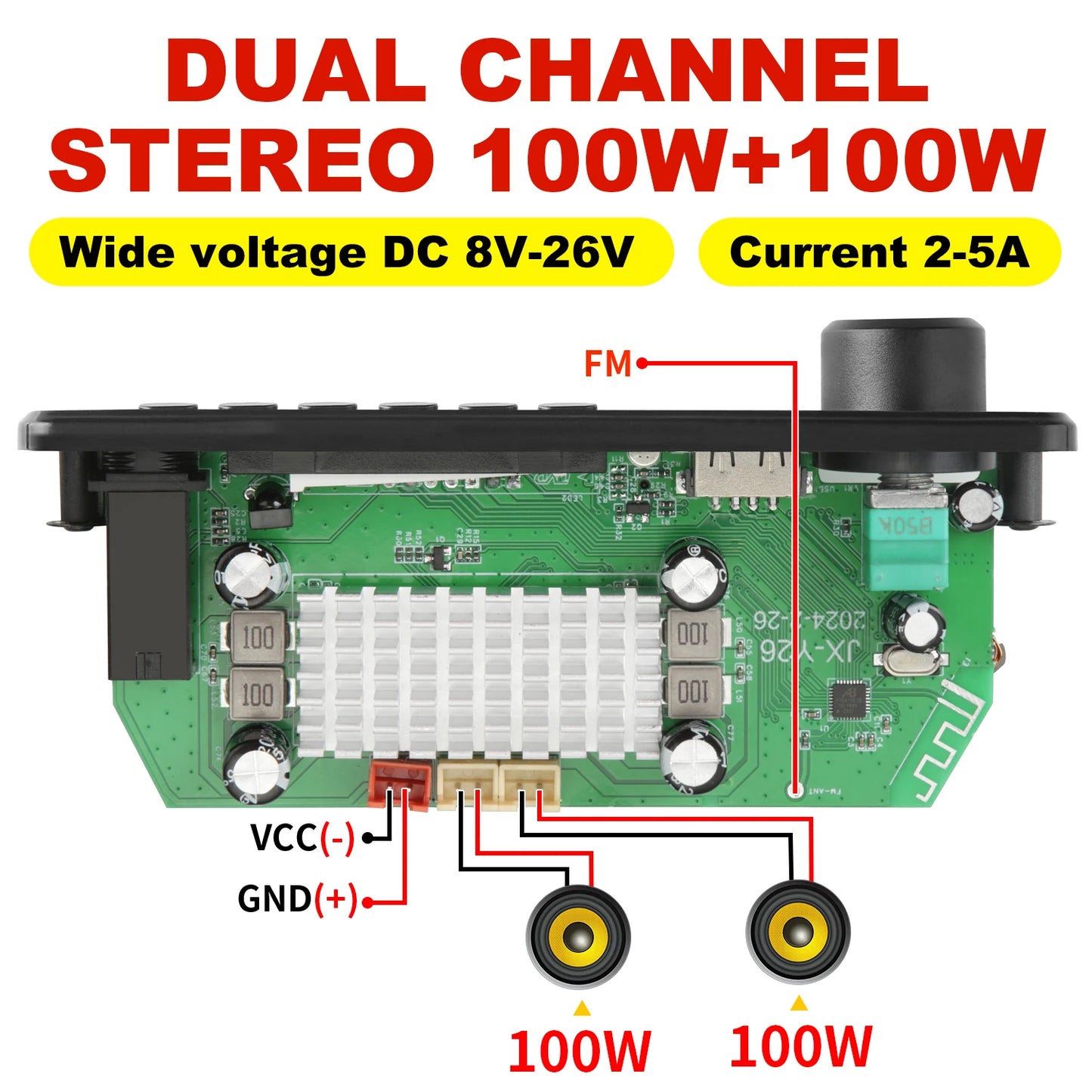 NEW 200W  Amplifier Bluetooth DIY MP3 WAV Decoder Board DC 12V 100W  Wireless Car USB MP3 Player TF Card Slot USB FM with Mic
