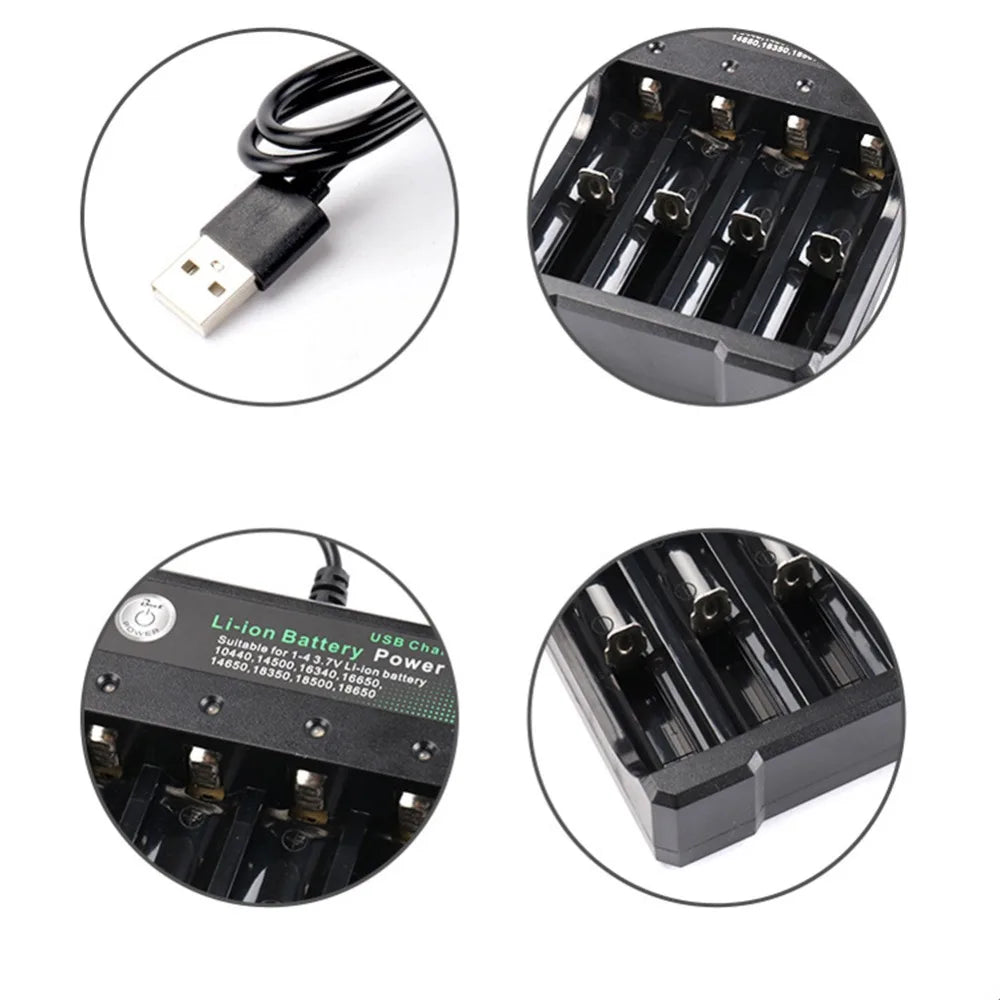 4 Slot USB Charger Independent Charging 4.2V Li-ion Battery 2X 3X 4X Portable Rechargeable Battery Charger for 18650 18350 18500