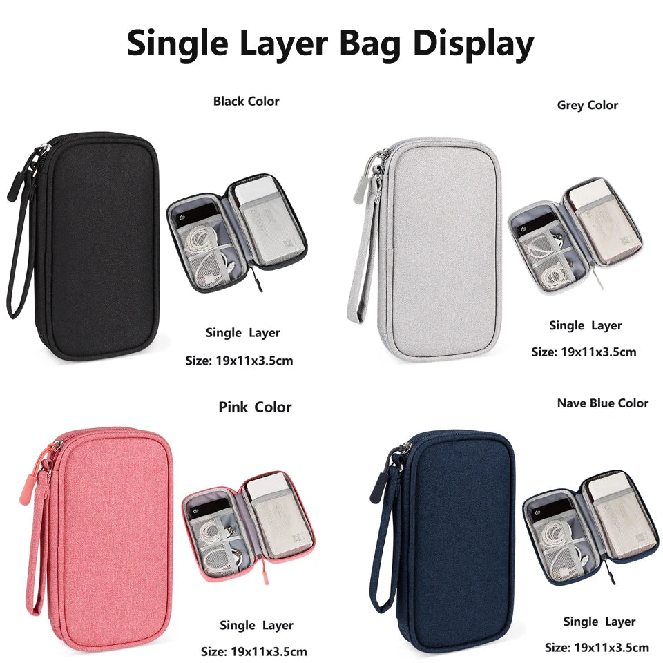 Data Cable Storage Bag Waterproof Portable Carry Case Layers Storage Bag Travel Organizer Bag for Cable Cord USB Charger