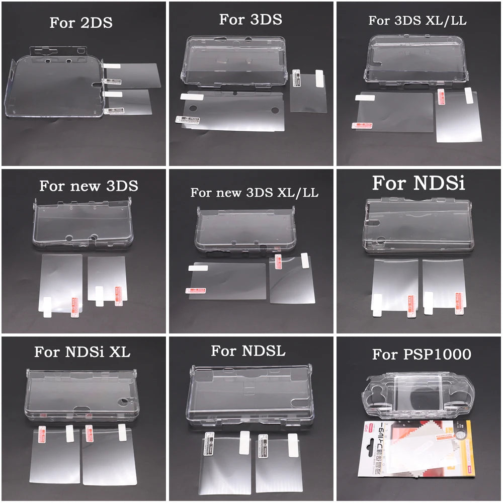 Plastic Clear Crystal Shell Skin Case Cover For New 2DS 3DS XL LL NDSL For DSi NDSi XL LL Screen Protective Film