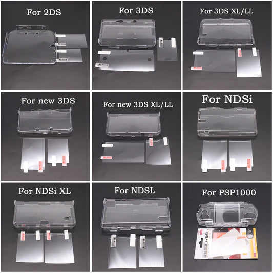 Plastic Clear Crystal Shell Skin Case Cover For New 2DS 3DS XL LL NDSL For DSi NDSi XL LL Screen Protective Film