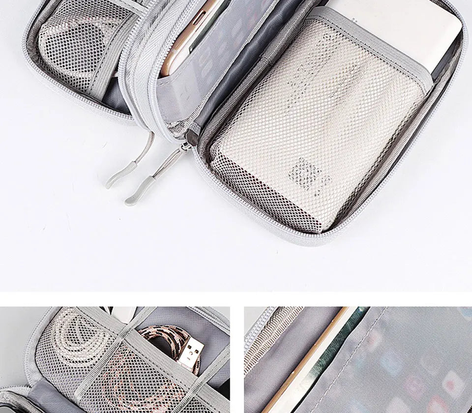 Data Cable Storage Bag Waterproof Portable Carry Case Layers Storage Bag Travel Organizer Bag for Cable Cord USB Charger