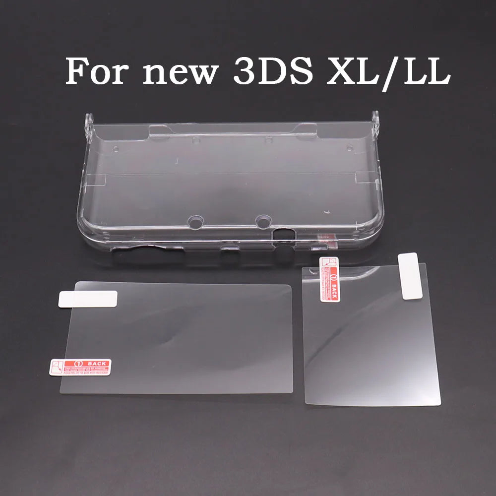 Plastic Clear Crystal Shell Skin Case Cover For New 2DS 3DS XL LL NDSL For DSi NDSi XL LL Screen Protective Film
