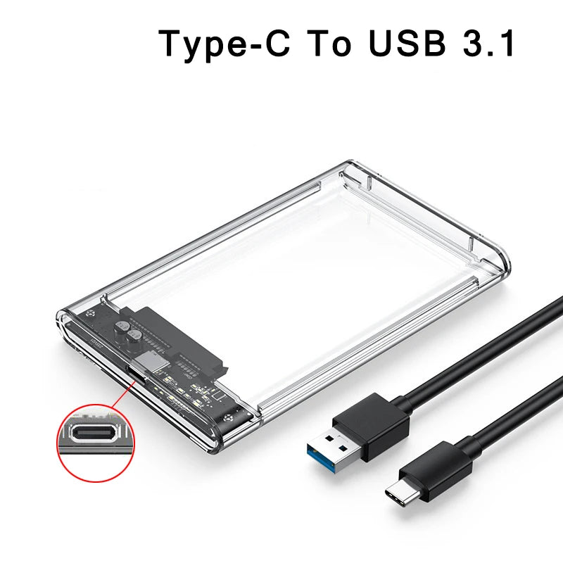 2.5 inch Hard Drive Enclosure USB 3.0/Type C to SATA III Clear External Hard Drive Case for 2.5 inch SATA SSD HDD Support UASP