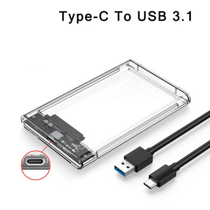 2.5 inch Hard Drive Enclosure USB 3.0/Type C to SATA III Clear External Hard Drive Case for 2.5 inch SATA SSD HDD Support UASP