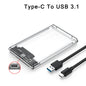 2.5 inch Hard Drive Enclosure USB 3.0/Type C to SATA III Clear External Hard Drive Case for 2.5 inch SATA SSD HDD Support UASP