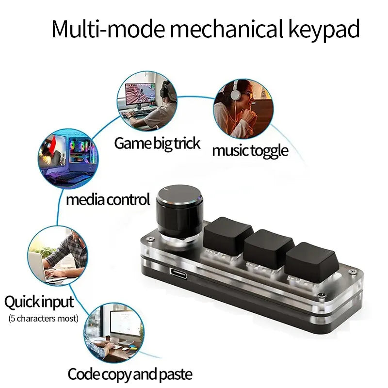 Mini Keyboard 3 Keys 1 Knob RGB Programming Macro Mechanical Keyboard Gaming Custom Switch Portable Keypad For Photoshop
