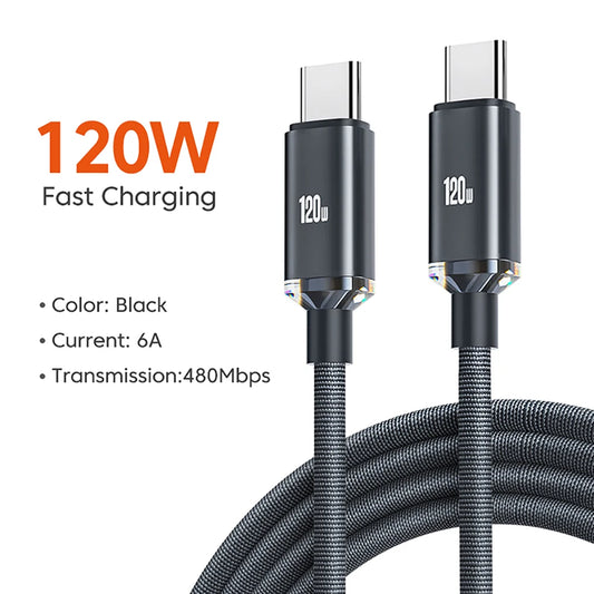 120W PD Type C Cable 0.25M/1M/1.5M/2M Quick Charge Cord USB C Phone Data Cable Fast Charging For iPhone 17 Xiaomi Samsung Huawei