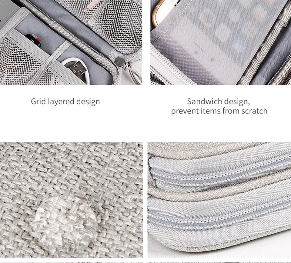 Data Cable Storage Bag Waterproof Portable Carry Case Layers Storage Bag Travel Organizer Bag for Cable Cord USB Charger