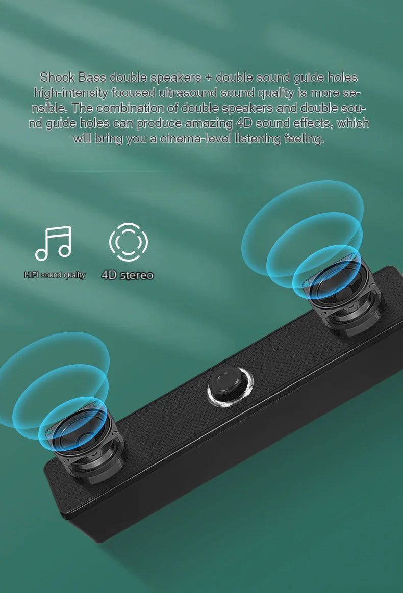 HOMEFISH  BT5.0 Soundbar Speaker Wired Wireless Dual Mode 9D Surround Stereo Bass Anti-Interference for PC TV Phone Gaming