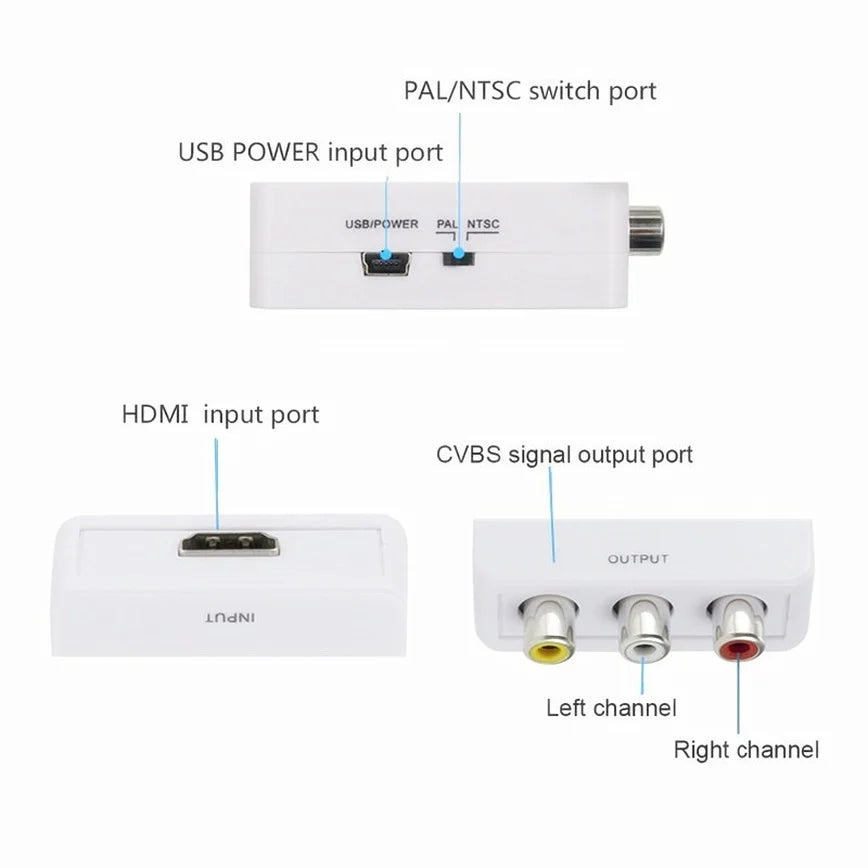 TABLLYUGE 1080P HDMI-compatible to AV RCA Converter Box HDMI2AV Adapter With USB Cable Support NTSC PAL For PC HDTV Projector