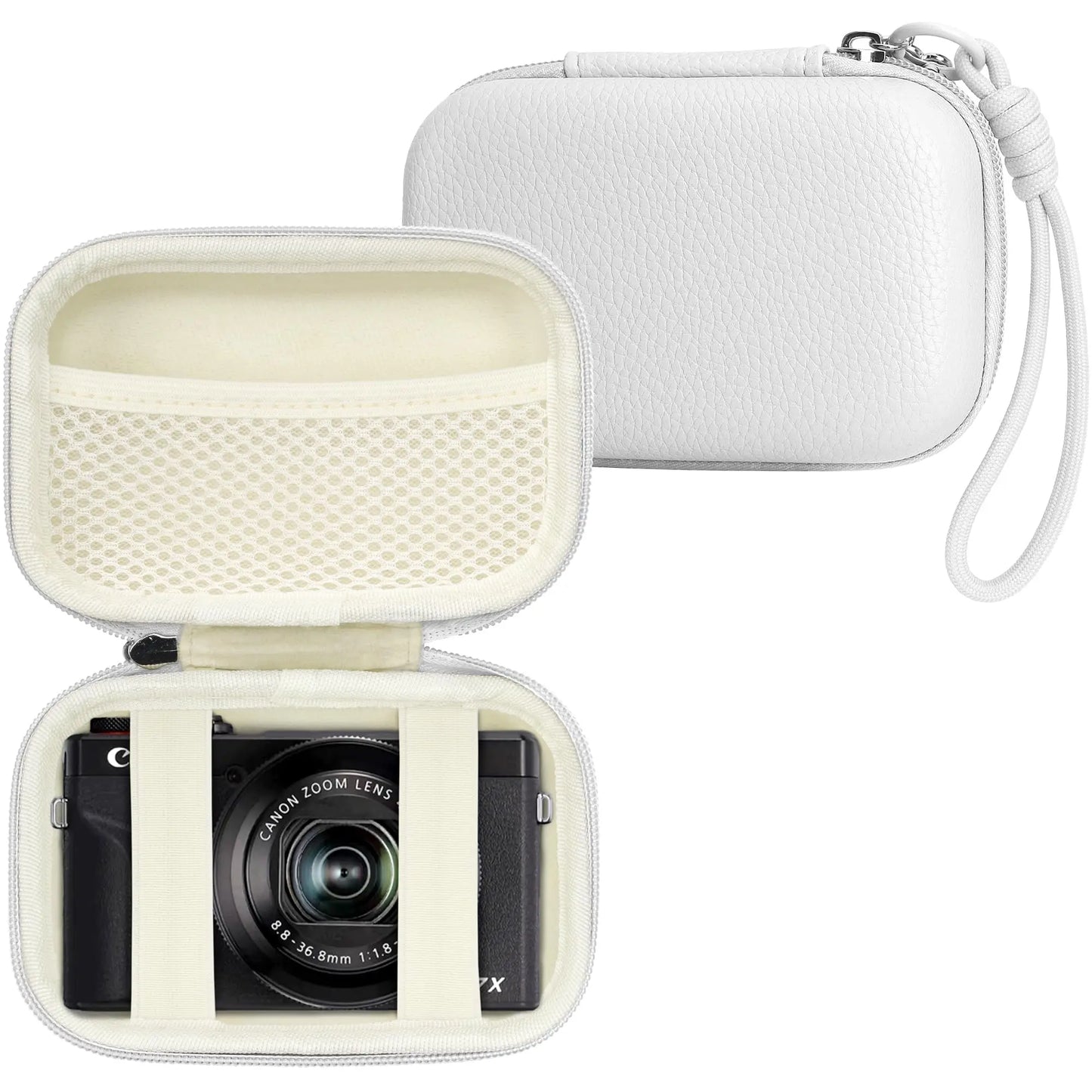 Digital Camera Case for CAMKORY, Small Travel Compact Camera Holder with Mesh Pocket for Accessories SD Card (Pink)