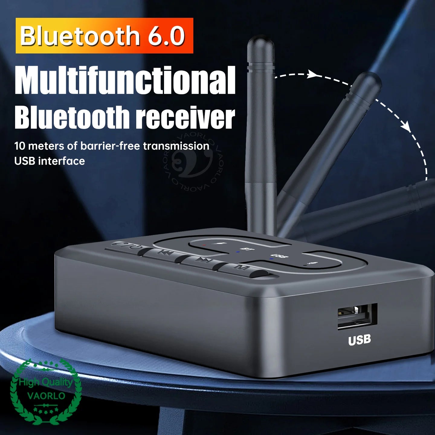 VAORLO Bluetooth 6.0 Audio Receiver 3.5mm AUX RCA With Mic HIFI Stereo Wireless Adapter Support USB U-Disk For Car Speaker Amp