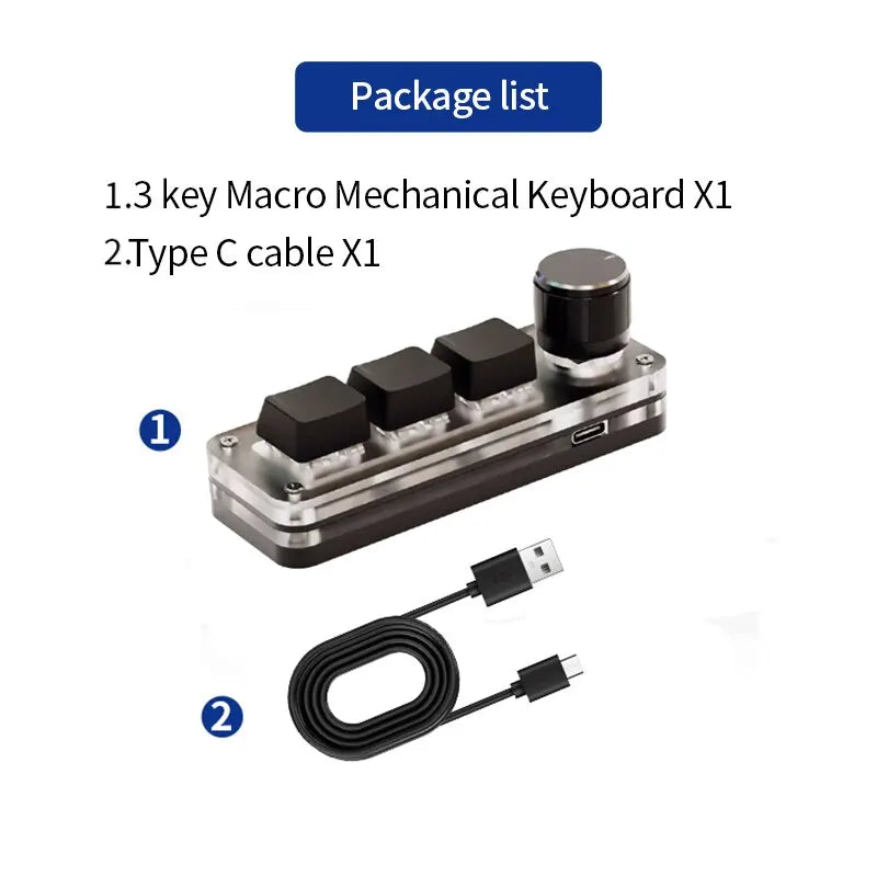 Mini Keyboard 3 Keys 1 Knob RGB Programming Macro Mechanical Keyboard Gaming Custom Switch Portable Keypad For Photoshop