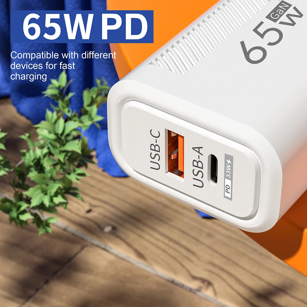 65W GaN Fast Charging USB Type C Charger US EU Plug PD 3.0 Quick Charge Travel Wall Charger For Phone Adapter For iPhone Samsung