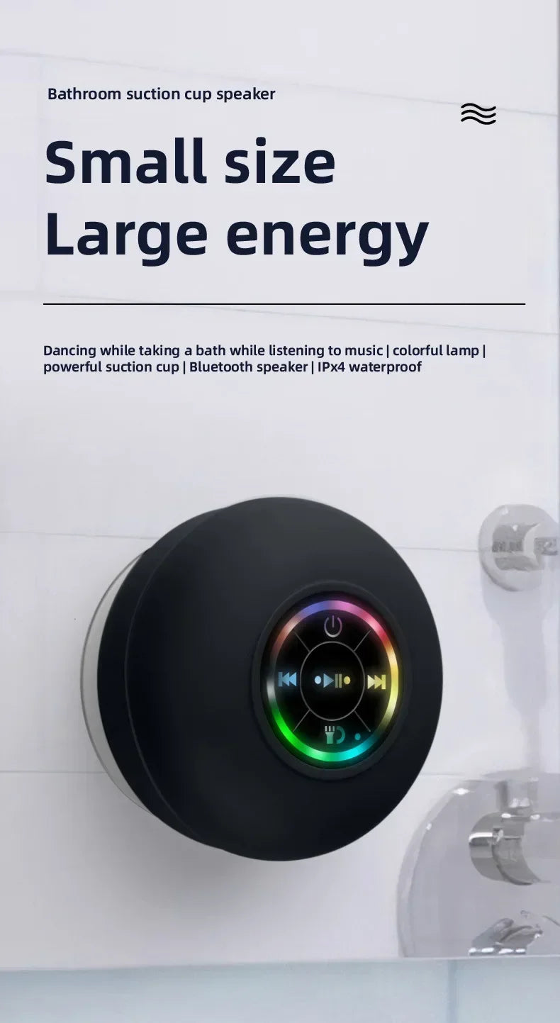 Portable Bluetooth Audio Ipx4 Waterproof Led Lights Bathroom Outdoor Large Suction Cup Can Be Adsorbed Wall Speaker
