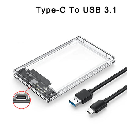 2.5 inch Hard Drive Enclosure USB 3.0/Type C to SATA III Clear External Hard Drive Case for 2.5 inch SATA SSD HDD Support UASP