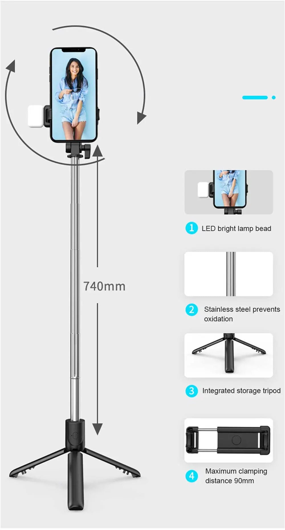 New Bluetooth Selfie Stick Mobile Phone Holder Retractable Portable Multifunct-ional Mini Tripod with Wireless Remote Shutter