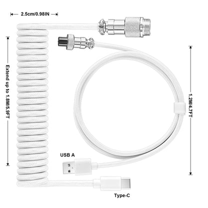 USB Type C Mechanical Keyboard Coiled Cable Hardware Linker Usb GX16 Aviation Mechanical Cable Spiral Gaming Usb Keyboard Cable