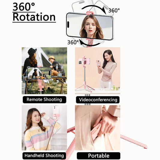 Extendable Aluminum Selfie Stick Tripod, Fill Light & Bluetooth-compatible Remote, Compatible with iPhone/android, for Travel