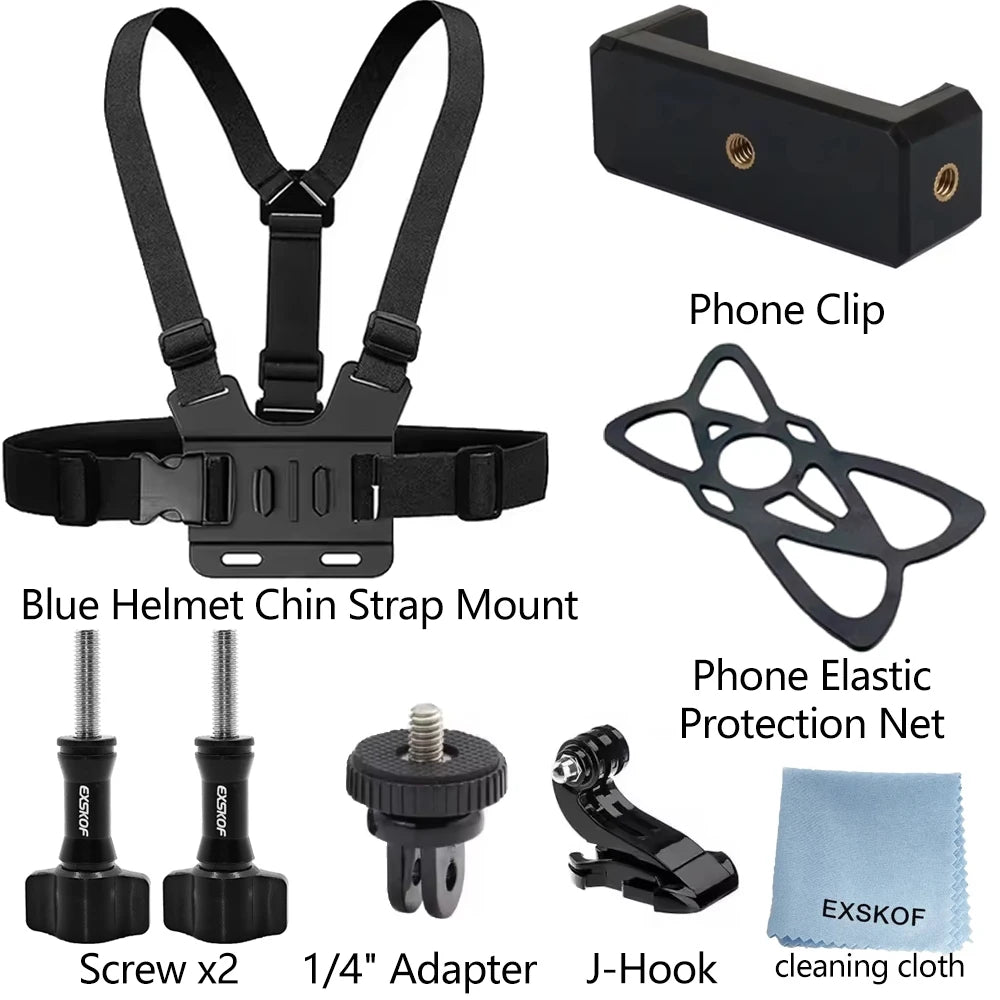 All-in-One Action Camera Accessories Kit Head Strap Chest Strap Mount Adjustable for GoPro Hero Phone Osmo SJCAM AKASO insta360